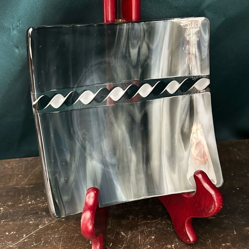 Fused Glass Black Marble Twist Design Trinket Tray Valet